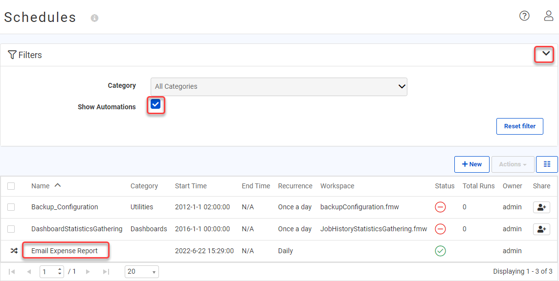 Viewing automations running on a schedule